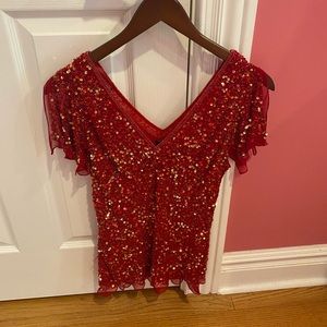 Adrianna Papell red sequin shirt
